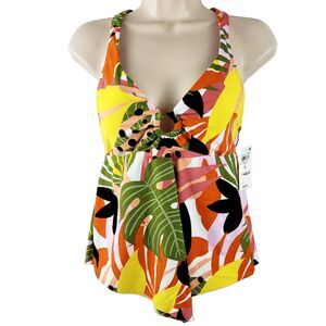Bar III Tankini Top Sz Small Multi Tropical Floral Halter Womens Scarf Hem Swim